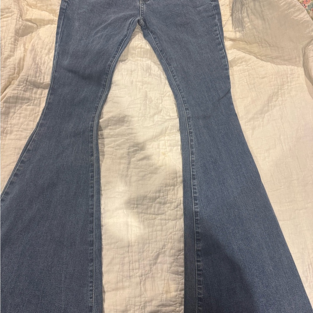 SHEIN Blue Flare Wide Leg Jeans